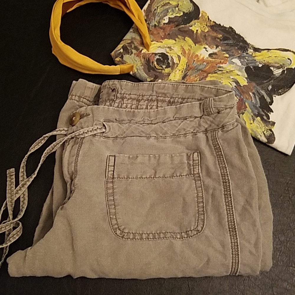 Green Drawstring Linen Pants